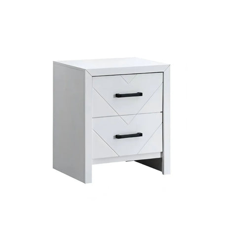 White Wood V Shape Embossed 2 Drawer Nightstand - Omega Lifestyles