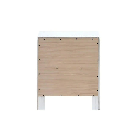 White Wood V Shape Embossed 2 Drawer Nightstand - Omega Lifestyles