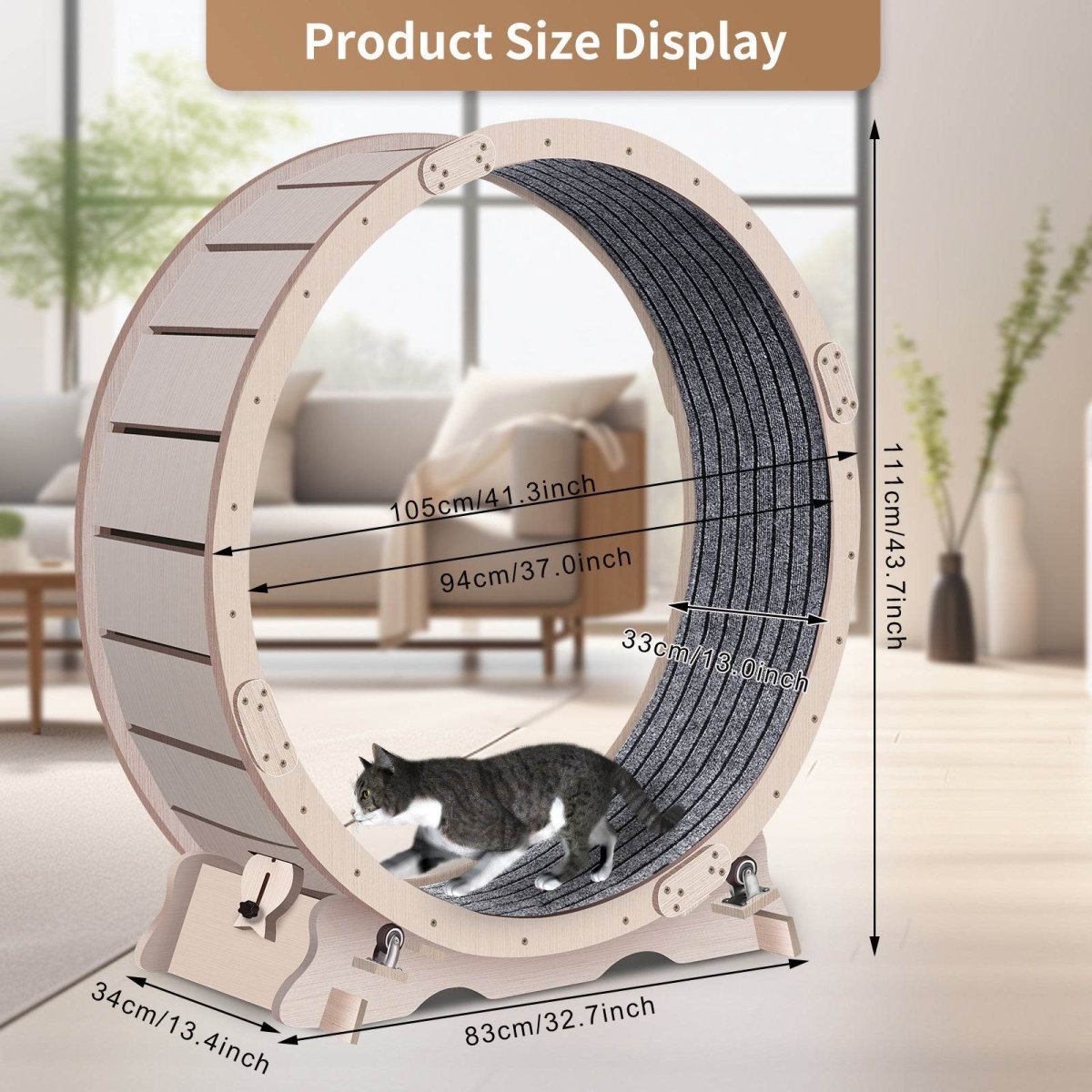 Wooden Silent Indoor Cat Exercise Running Wheel - Serenova - Omega Lifestyles
