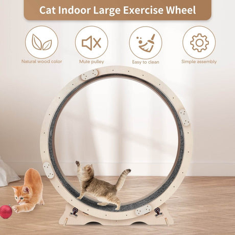Wooden Silent Indoor Cat Exercise Running Wheel - Serenova - Omega Lifestyles
