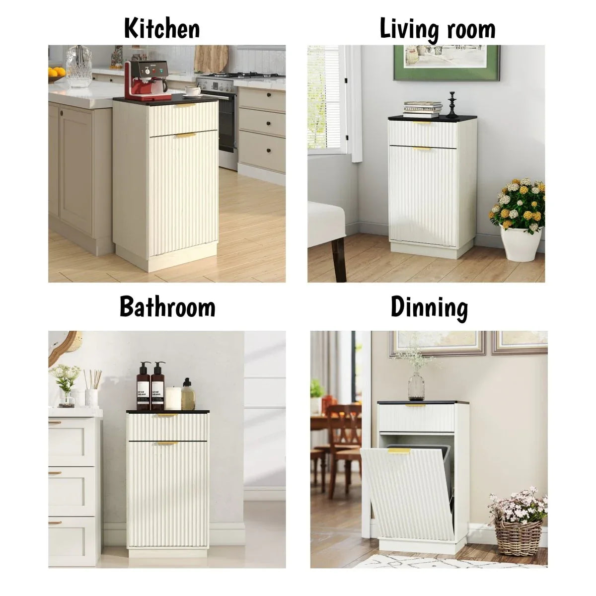 Woodgrain Tilt-Out Trash Can Cabinet With Drawer - Omega Lifestyles