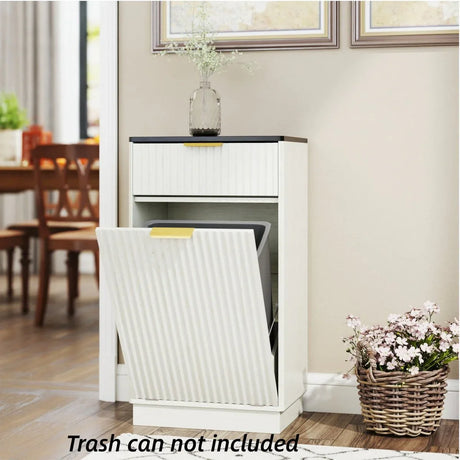 Woodgrain Tilt-Out Trash Can Cabinet With Drawer - Omega Lifestyles