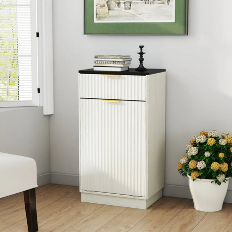 Woodgrain Tilt-Out Trash Can Cabinet With Drawer - Omega Lifestyles