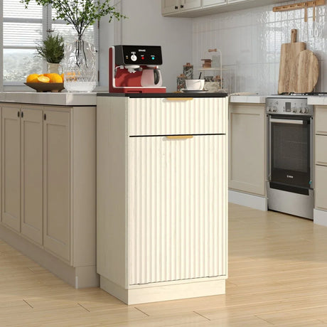 Woodgrain Tilt-Out Trash Can Cabinet With Drawer - Omega Lifestyles