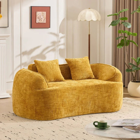 Yellow Chenille Foam Spring Two-Seater Soft Sofa - Omega Lifestyles