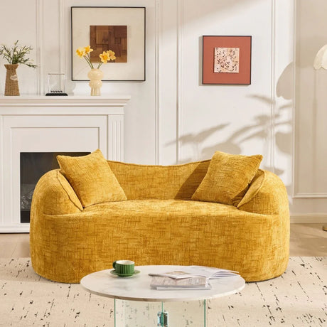 Yellow Chenille Foam Spring Two-Seater Soft Sofa - Omega Lifestyles