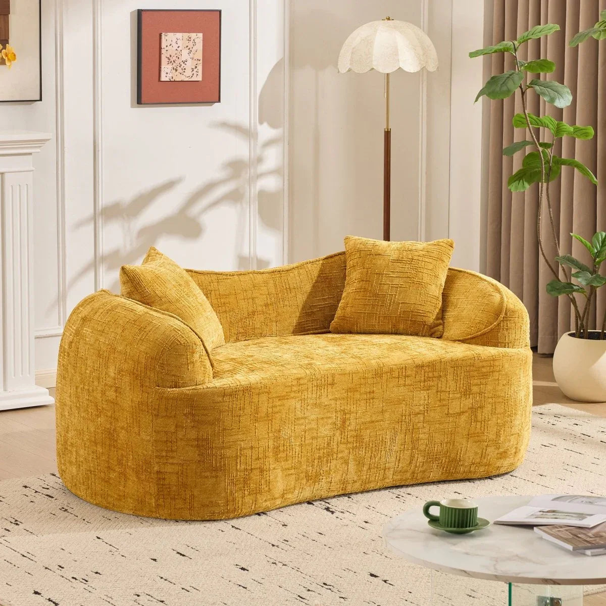Yellow Chenille Foam Spring Two-Seater Soft Sofa - Omega Lifestyles
