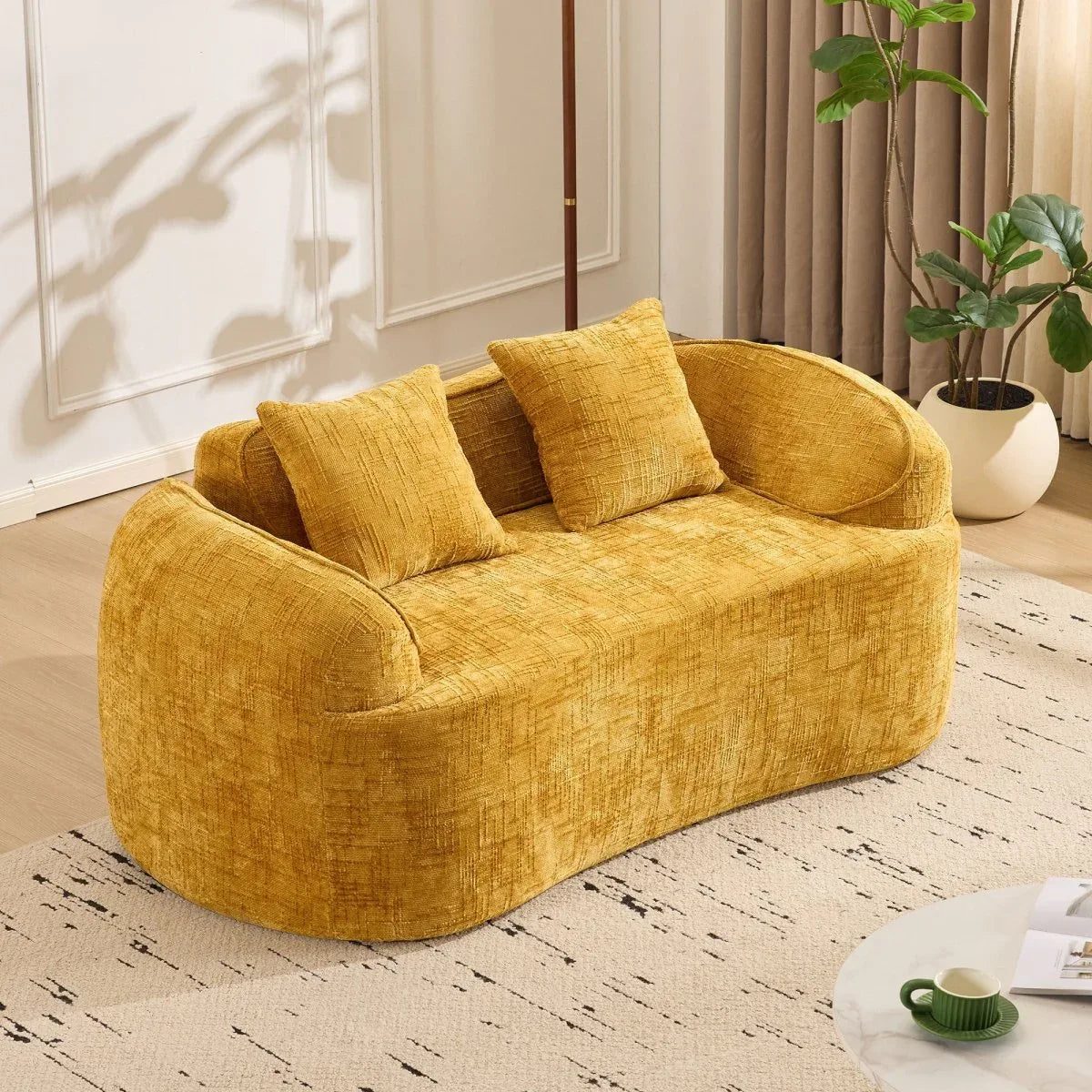 Yellow Chenille Foam Spring Two-Seater Soft Sofa - Omega Lifestyles