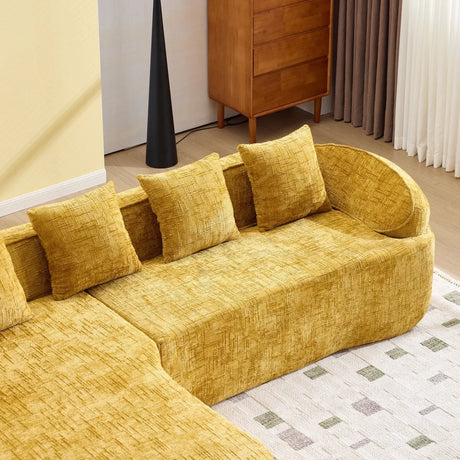 Yellow Chenille L-Shaped Medium-Soft 4-Seat Sofa - Omega Lifestyles