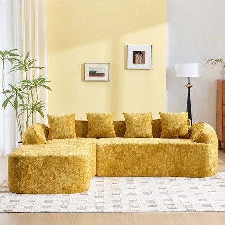 Yellow Chenille L-Shaped Medium-Soft 4-Seat Sofa - Omega Lifestyles