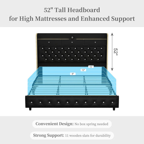 LED Bed Frame with Star Projector and Storage Drawers - Omega Lifestyles