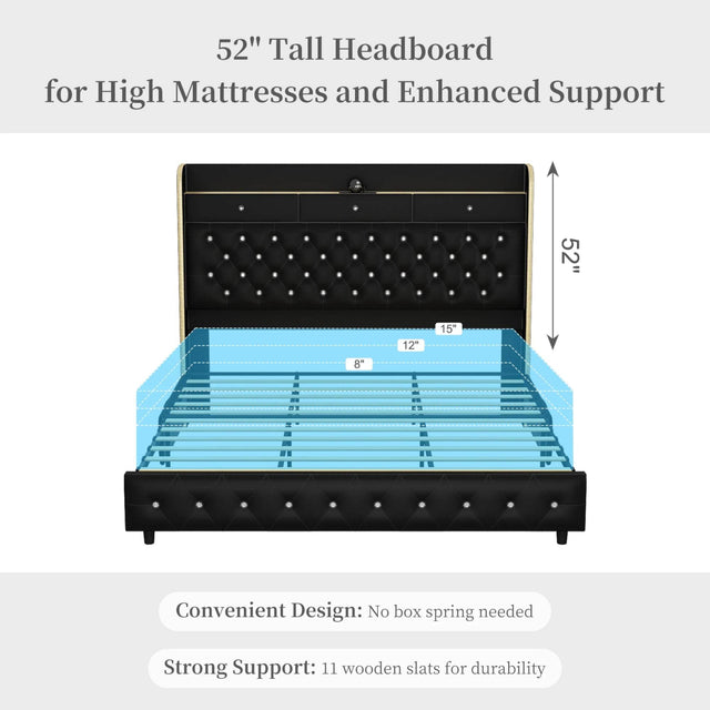 LED Bed Frame with Star Projector and Storage Drawers - Omega Lifestyles