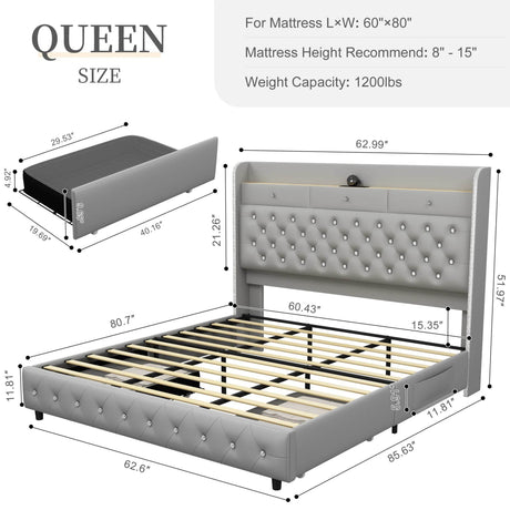 LED Bed Frame with Star Projector and Storage Drawers - Omega Lifestyles