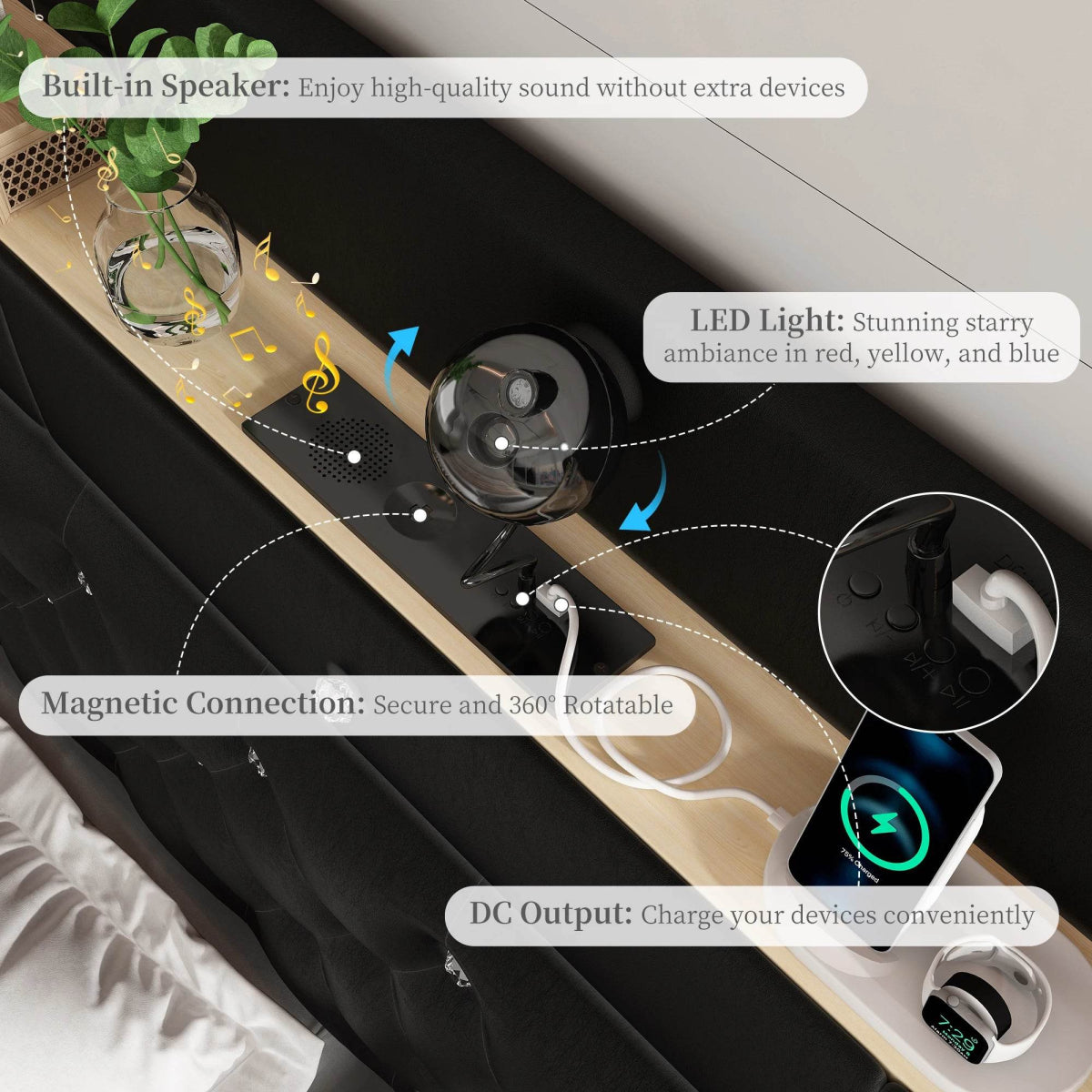 LED Bed Frame with Star Projector and Storage Drawers - Omega Lifestyles