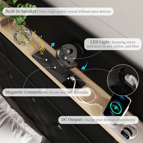 LED Bed Frame with Star Projector and Storage Drawers - Omega Lifestyles