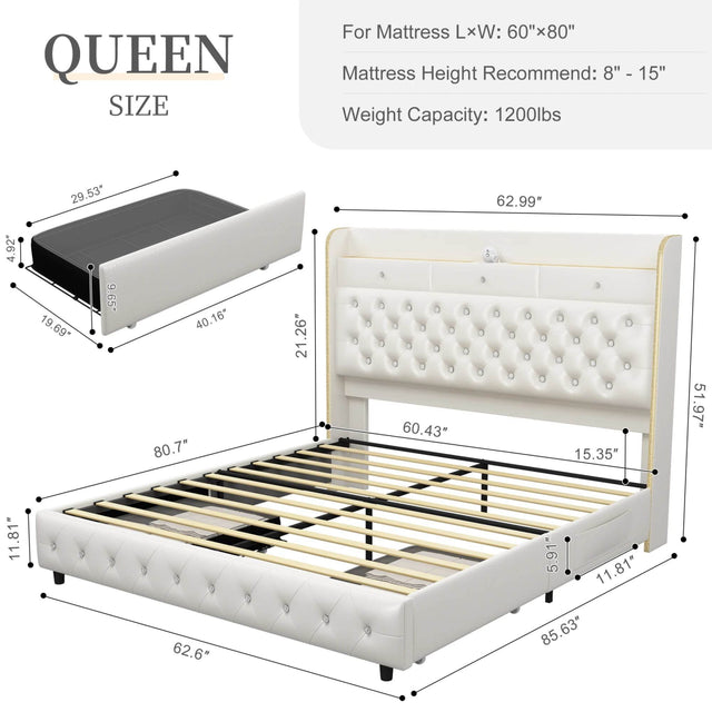 LED Bed Frame with Star Projector and Storage Drawers - Omega Lifestyles