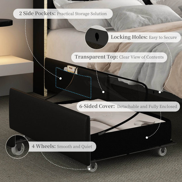LED Bed Frame with Star Projector and Storage Drawers - Omega Lifestyles