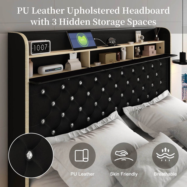 LED Bed Frame with Star Projector and Storage Drawers - Omega Lifestyles