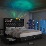 LED Bed Frame with Star Projector and Storage Drawers - Omega Lifestyles