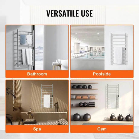 10-Bar Towel Warmer Rack Wall-Mounted Heated Towel Rack Bathroom Silver - Sleep Galleria