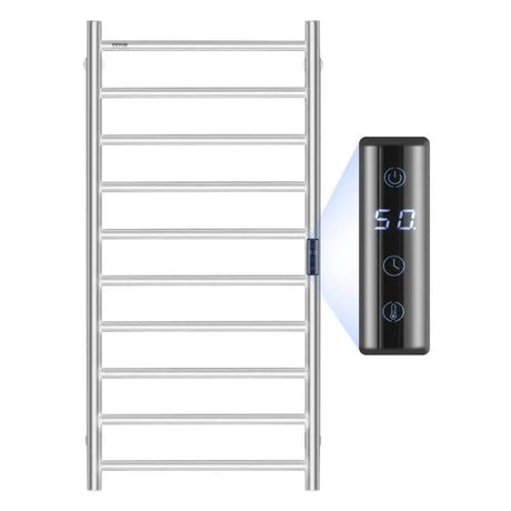 10-Bar Towel Warmer Rack Wall-Mounted Heated Towel Rack Bathroom Silver - Sleep Galleria