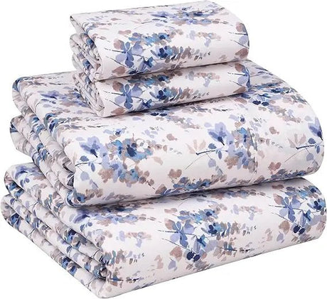 100% Cotton Sheets Queen Size Set, 4 Pieces, Soft & Breathable Percale Weave Bedding, Deep Pocket 16", Hotel Standard, Crisp Co - Omega Lifestyles