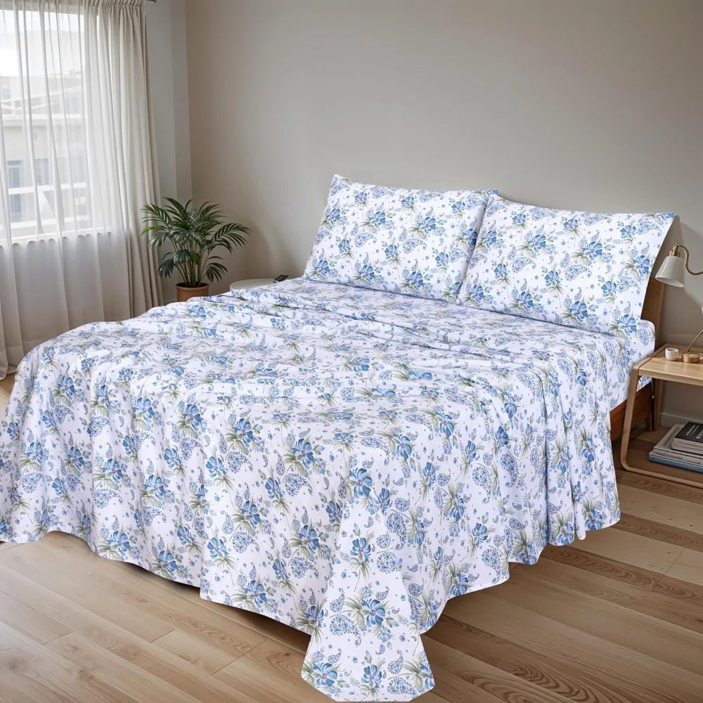 100% Cotton Sheets Queen Size Set, 4 Pieces, Soft & Breathable Percale Weave Bedding, Deep Pocket 16", Hotel Standard, Crisp Co - Omega Lifestyles