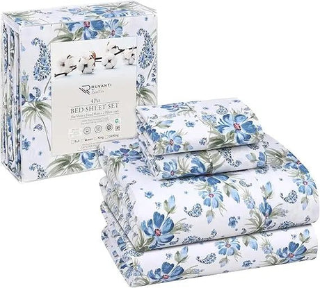 100% Cotton Sheets Queen Size Set, 4 Pieces, Soft & Breathable Percale Weave Bedding, Deep Pocket 16", Hotel Standard, Crisp Co - Omega Lifestyles