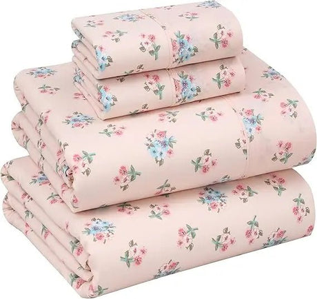 100% Cotton Sheets Queen Size Set, 4 Pieces, Soft & Breathable Percale Weave Bedding, Deep Pocket 16", Hotel Standard, Crisp Co - Omega Lifestyles