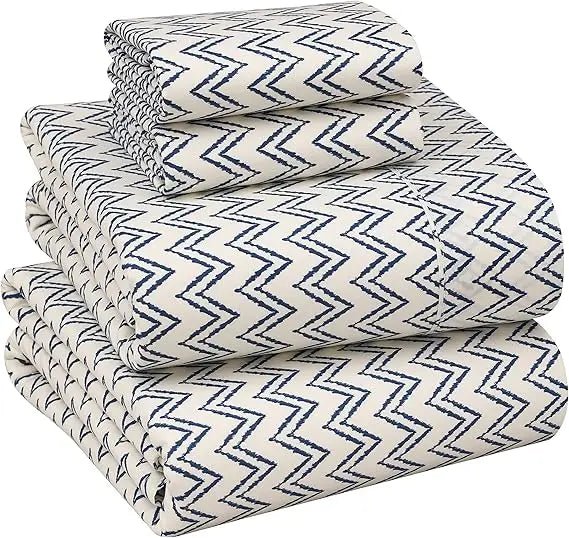 100% Cotton Sheets Queen Size Set, 4 Pieces, Soft & Breathable Percale Weave Bedding, Deep Pocket 16", Hotel Standard, Crisp Co - Omega Lifestyles