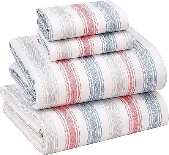 100% Cotton Sheets Queen Size Set, 4 Pieces, Soft & Breathable Percale Weave Bedding, Deep Pocket 16", Hotel Standard, Crisp Co - Omega Lifestyles