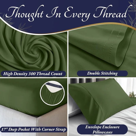 100% Organic Viscose Derived from Bamboo Sheets Queen Size 4pcs - Ultra Soft & Luxuriously Cooling, 17" Deep Pocket - Sleep Galleria - Sleep Galleria