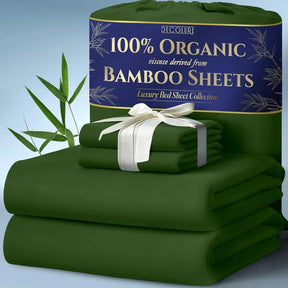 100% Organic Viscose Derived from Bamboo Sheets Queen Size 4pcs - Ultra Soft & Luxuriously Cooling, 17" Deep Pocket - Omega Lifestyles