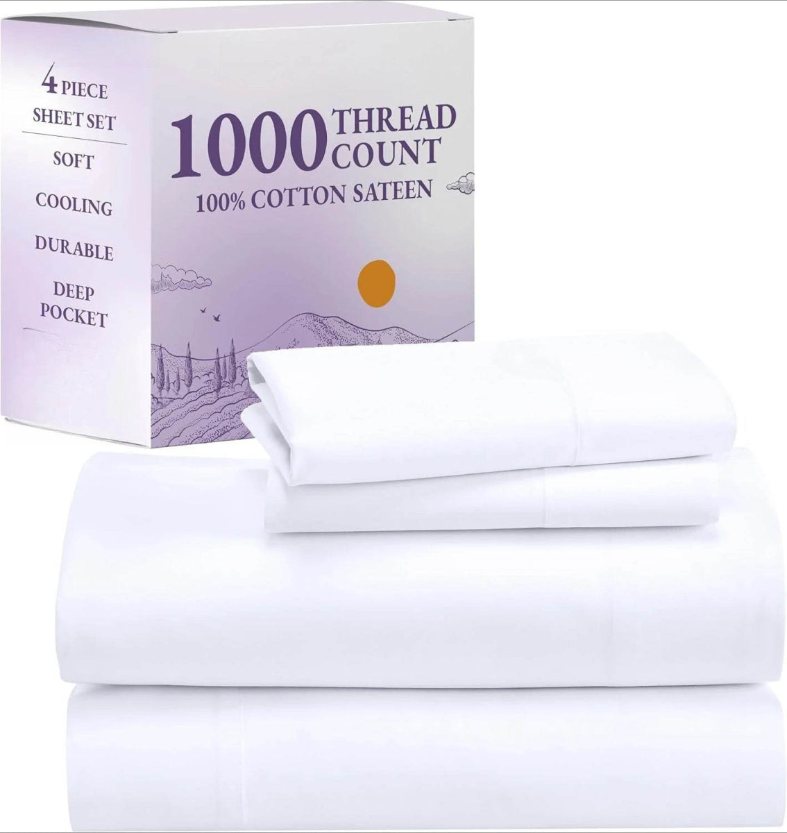 1000 Thread Count King Size Sheet Set - 100% Cotton Sheets with Deep Pockets, Softer Than Egyptian Cotton - White - Sleep Galleria