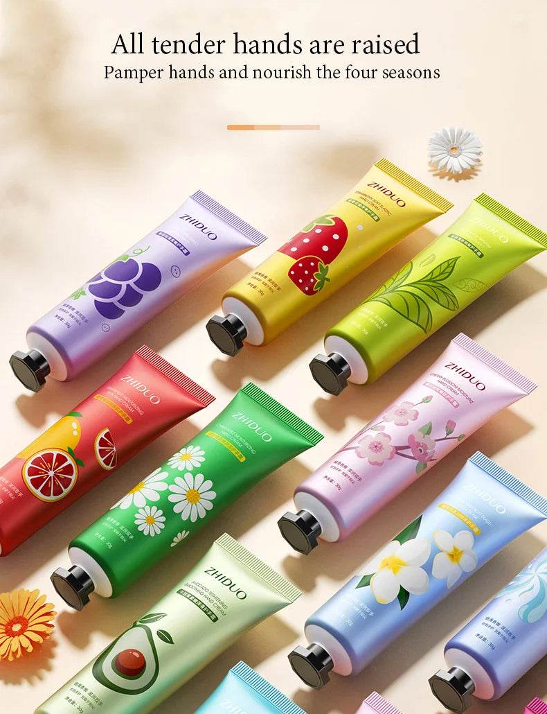 10pcs Fruit and Flower Fragrance Hand Cream Moisturizing Refreshing Nourishing Improving Roughness Hands Skin Care Products - Sleep Galleria