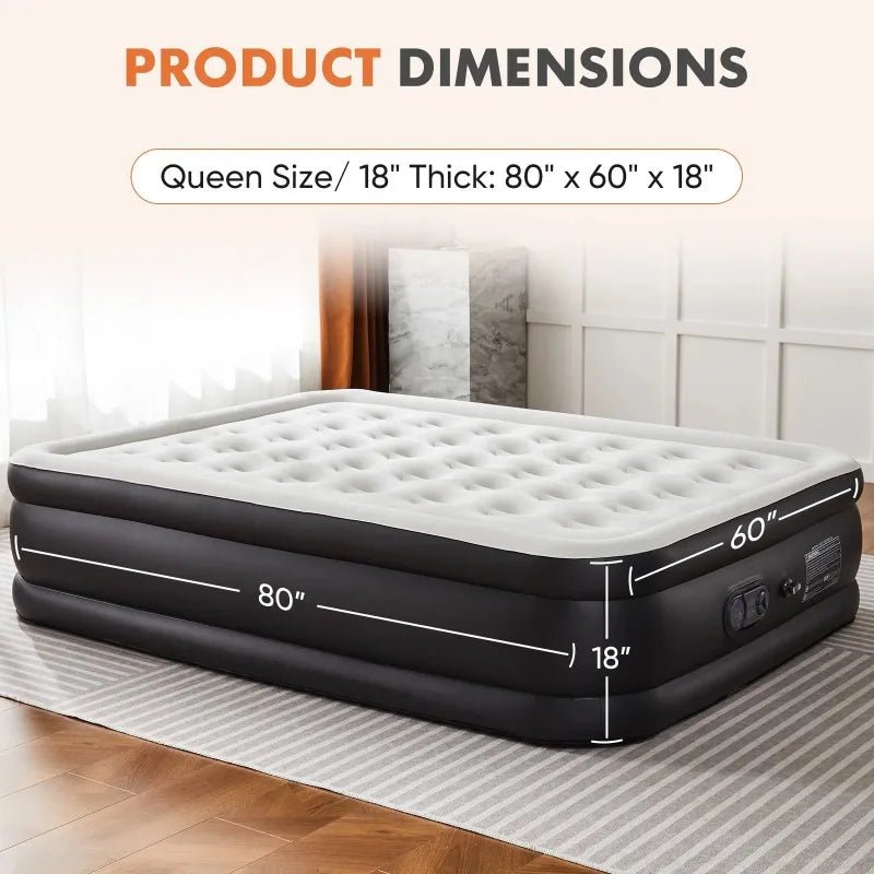18" Queen Size Air Mattress Bed with Built- in Pump Blow Up Mattresses for Camping, Indoor Colchon, Guests Air Bed - Omega Lifestyles