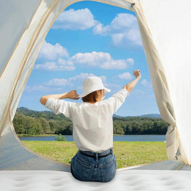 18" Queen Size Air Mattress Bed with Built- in Pump Blow Up Mattresses for Camping, Indoor Colchon, Guests Air Bed - Omega Lifestyles