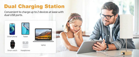 2 Pack 14 Inch Small Table Lamp for Bedroom, 3 Way Dimmable, Touch Control, Dual Charging Ports, 3000K Soft Warm (2 LED Bulb) - Omega Lifestyles