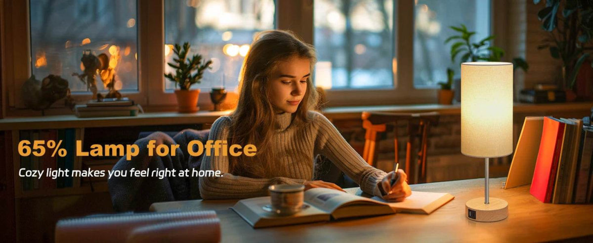 2 Pack 14 Inch Small Table Lamp for Bedroom, 3 Way Dimmable, Touch Control, Dual Charging Ports, 3000K Soft Warm (2 LED Bulb) - Omega Lifestyles