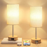 2 Pack 14 Inch Small Table Lamp for Bedroom, 3 Way Dimmable, Touch Control, Dual Charging Ports, 3000K Soft Warm (2 LED Bulb) - Omega Lifestyles