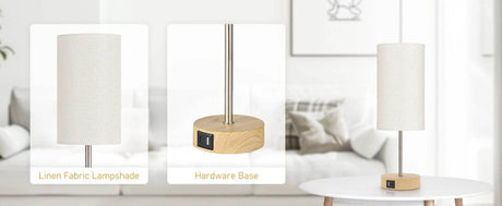 2 Pack 14 Inch Small Table Lamp for Bedroom, 3 Way Dimmable, Touch Control, Dual Charging Ports, 3000K Soft Warm (2 LED Bulb) - Omega Lifestyles