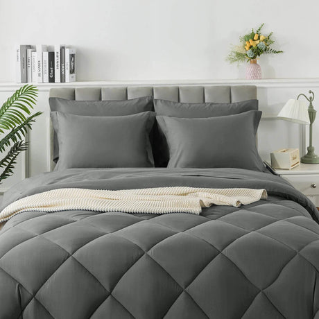 200gsm Comforter Set 7 Pieces Reversible Bed in a Bag Bedding Set for Bedroom All Season with Soft Quilted Lightweight Comforter - Omega Lifestyles