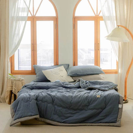 2025 new Japanese polyester cotton quilted summer quilt skin-friendly washable light luxury style solid color lightweight - Sleep Galleria