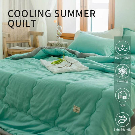 2025 new Japanese polyester cotton quilted summer quilt skin-friendly washable light luxury style solid color lightweight - Sleep Galleria