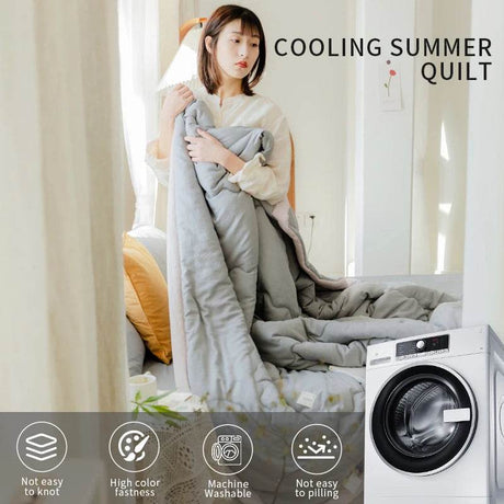2025 new Japanese polyester cotton quilted summer quilt skin-friendly washable light luxury style solid color lightweight - Sleep Galleria