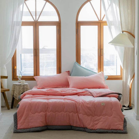 2025 new Japanese polyester cotton quilted summer quilt skin-friendly washable light luxury style solid color lightweight - Sleep Galleria
