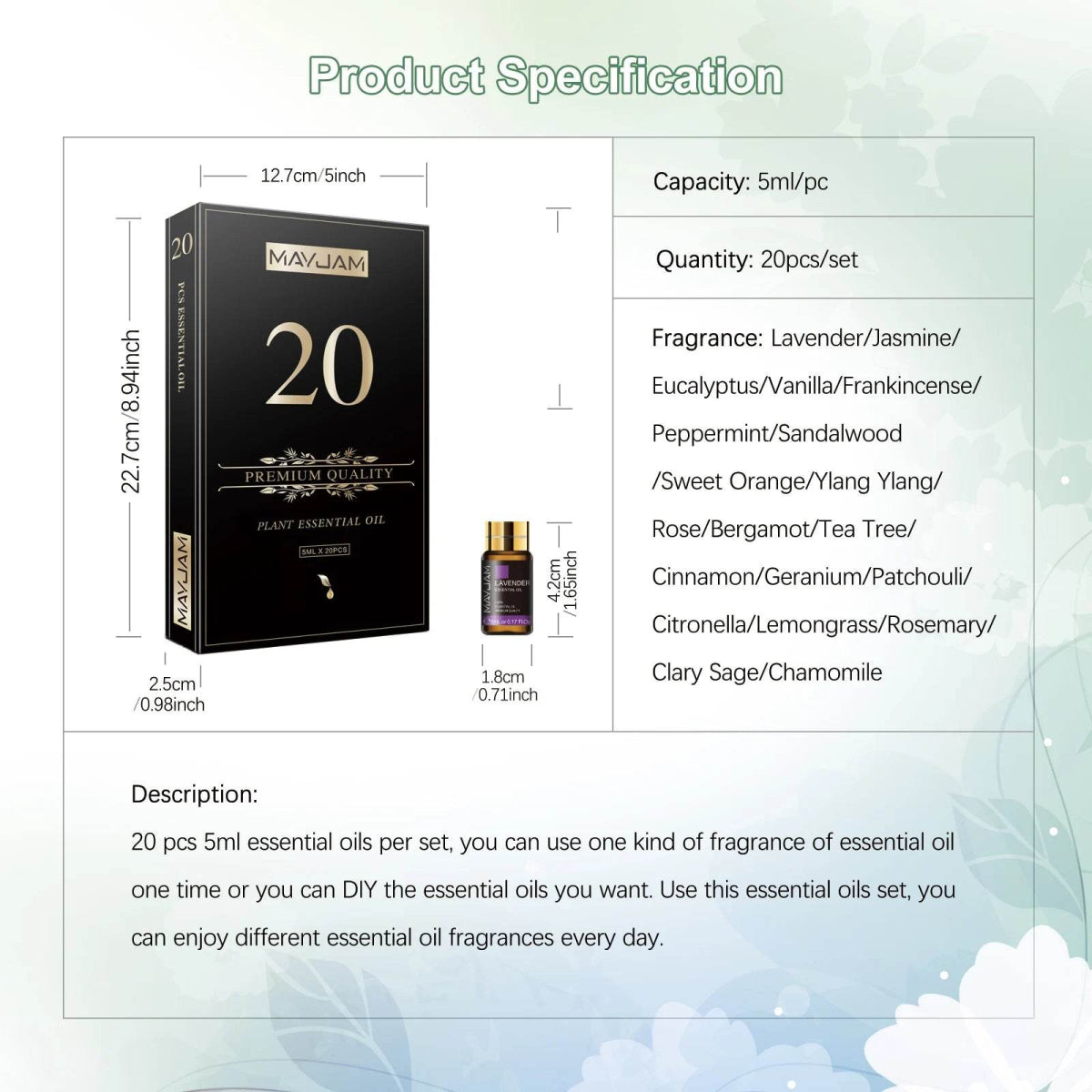 20pcs Gift Box Pure Natural Plant Essential Oils Set for Humidifier Diffuser Lemongrass Mint Eucalyptus Lavender Oil Citronella - Sleep Galleria
