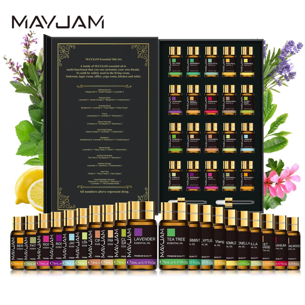 20pcs Kits Gift Box Essential Oil for Diffuser Pure Natural Plant Extract Frankincense Vanilla Lemon Mint Jasmine Tea Tree Oil - Sleep Galleria