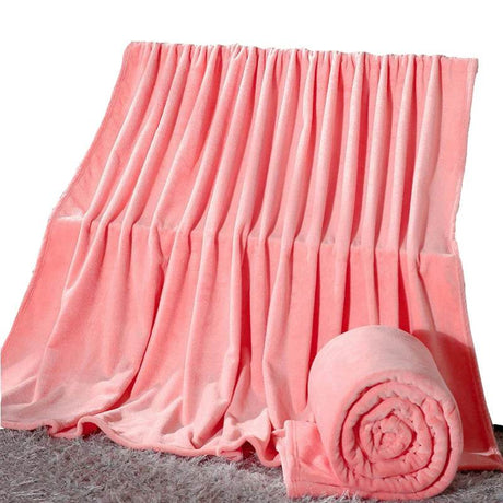 230GSM Coral Fleece Flannel Blankets For Beds Solid Blue Pink Soft Warm Thin Bedspread Sofa Cover Faux Fur Plaid Blanket - Sleep Galleria