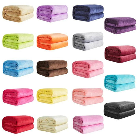 230GSM Coral Fleece Flannel Blankets For Beds Solid Blue Pink Soft Warm Thin Bedspread Sofa Cover Faux Fur Plaid Blanket - Sleep Galleria